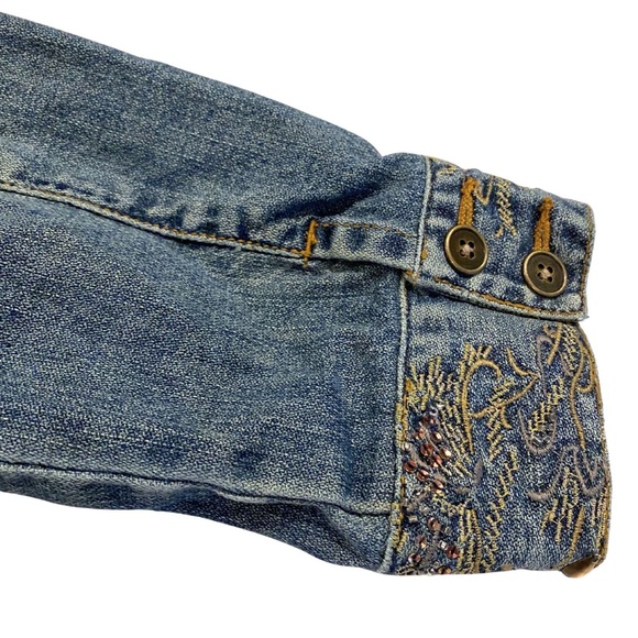 Vintage 90's Embroidered Beaded Blue Denim Jacket Size 1 Women's Chico's Boho - Picture 13 of 14